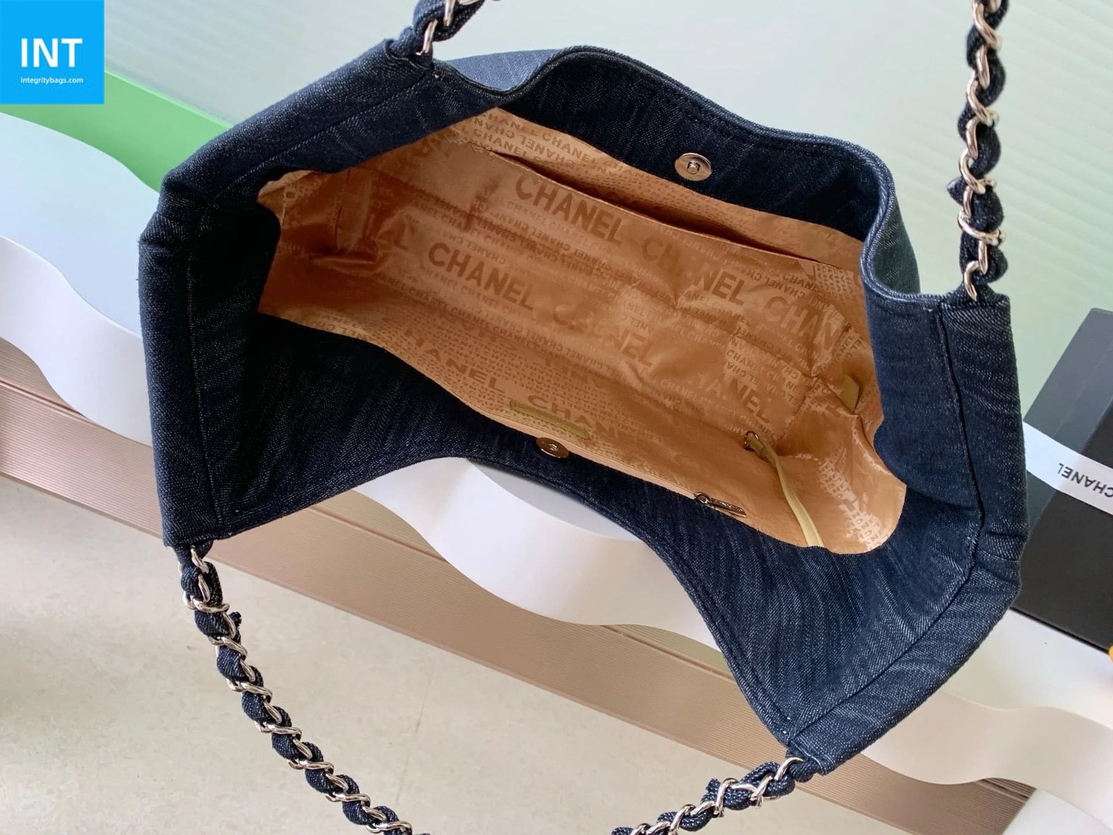 Ch**el 25 Tote Bag Navy Blue 48cm Denim Leather