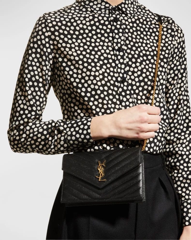 Sa1nt Lau*nt Y51 Monogram Small Wallet on Chain in Grained Leather