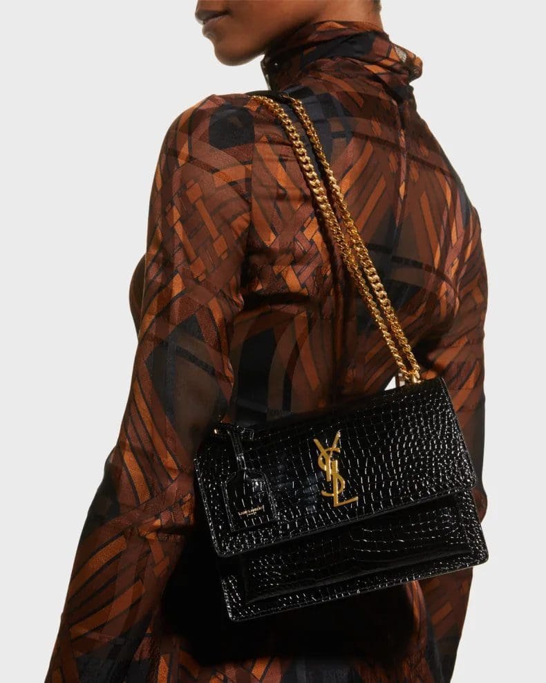 Sa1nt Lau*nt Sunset Medium Y51 Crossbody Bag in Croc-Embossed Leather
