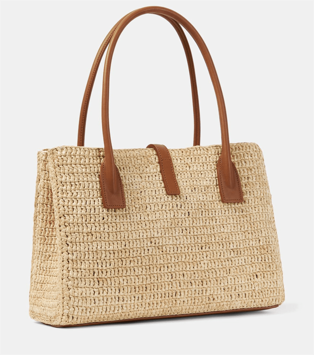 Sa1nt Lau*nt Panier leather-trimmed raffia tote bag