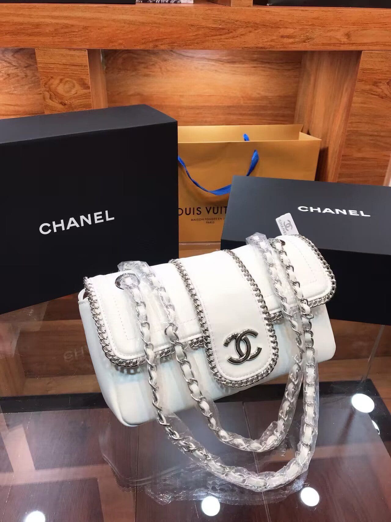 Ch**el Lambskin Mini Madison Flap White