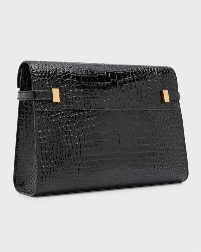 Sa1nt Lau*nt Manhattan Medium Shoulder Bag in Croc-Embossed Leather