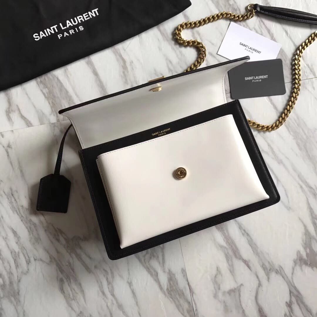 Sa1nt Lau*nt  Calfskin Bi-Color Medium Monogram Sunset Black Pearl White