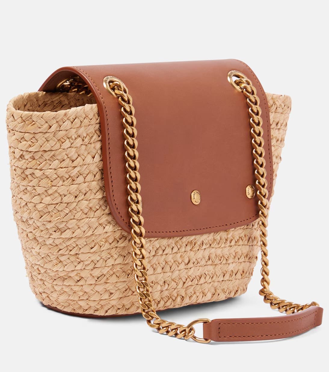 Sa1nt Lau*nt Manon Mini raffia and leather shoulder bag