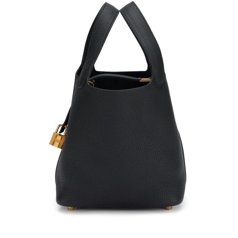 H**me5 Black Clemence Picotin Lock 18 Gold Hardware