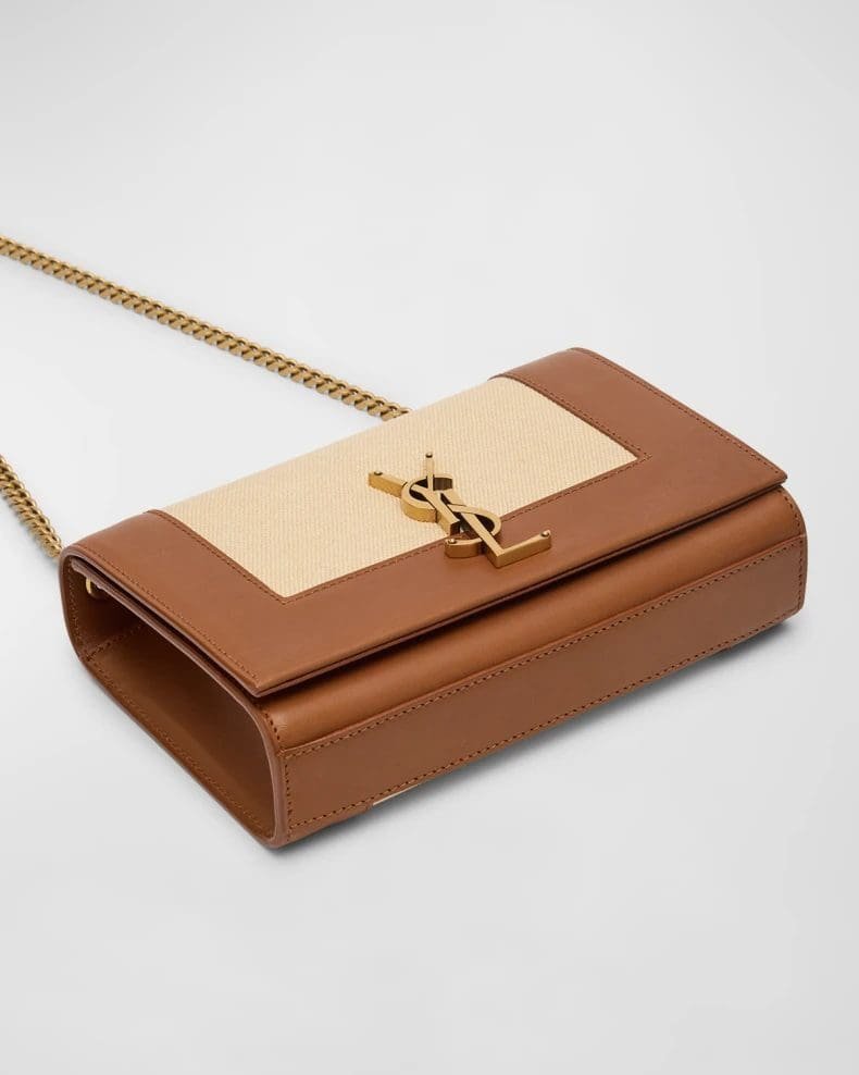 Sa1nt Lau*nt Kate Small Y51 Wallet on Chain in Linen and Leather