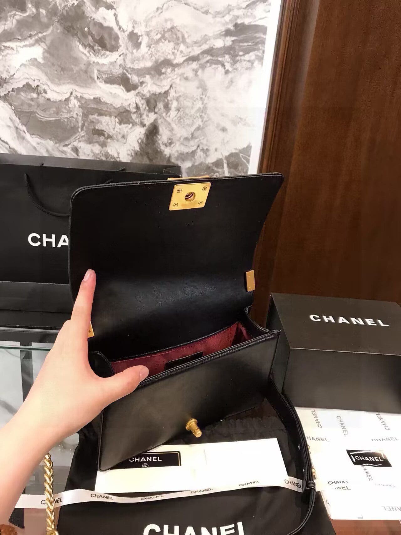 Ch**el Boy Ch**el Chain Shoulder Bag A67086 Calfskin GHW leather Black