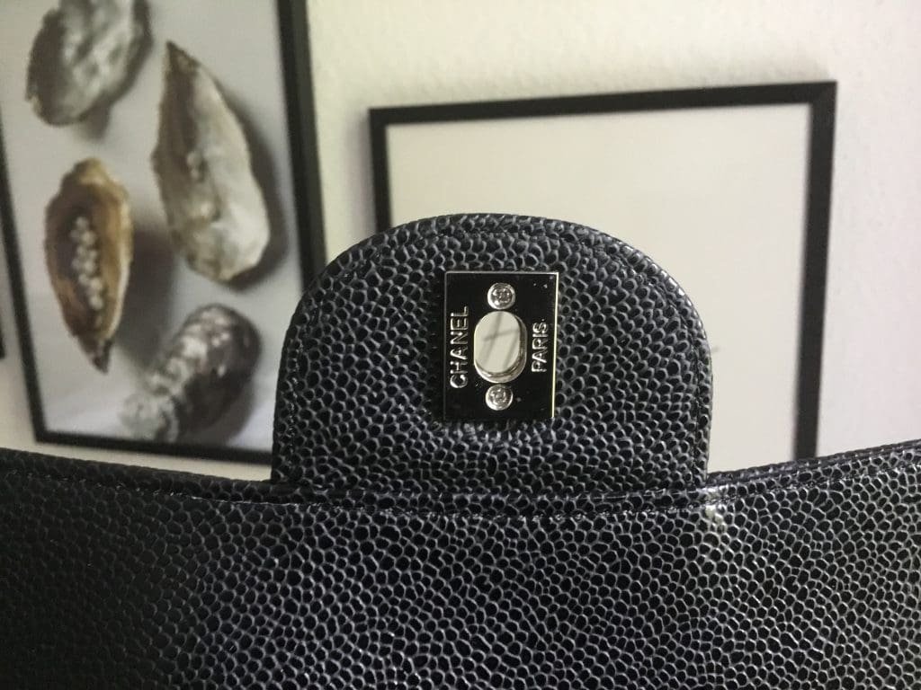 Ch**el LARGE CLASSIC HANDBAG Grained Calfskin & Silver Metal