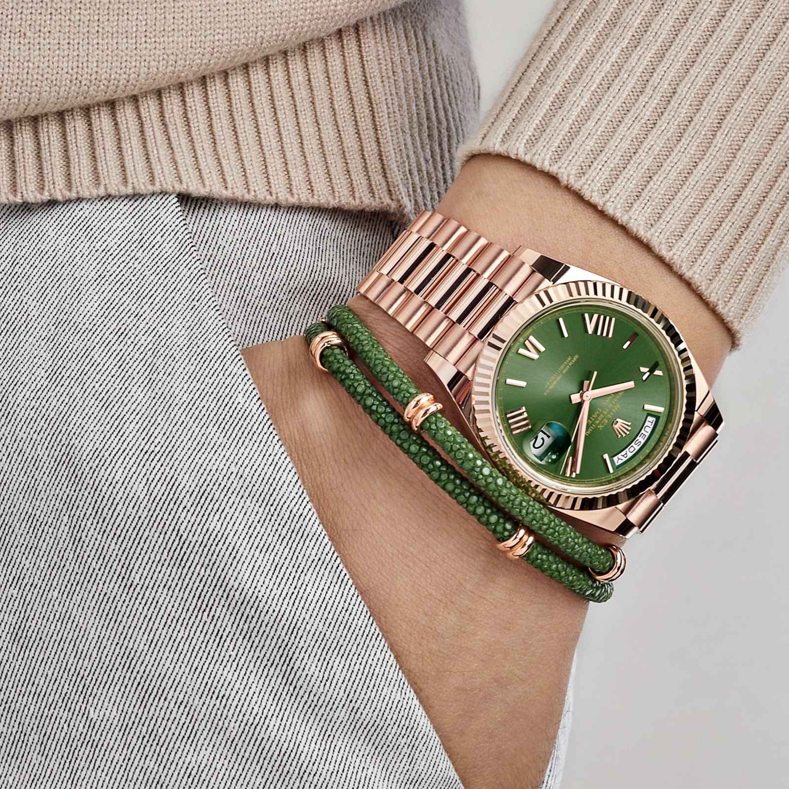 R01ex Day-Date 40 228235 Rose Gold Olive Green Dial (2023)