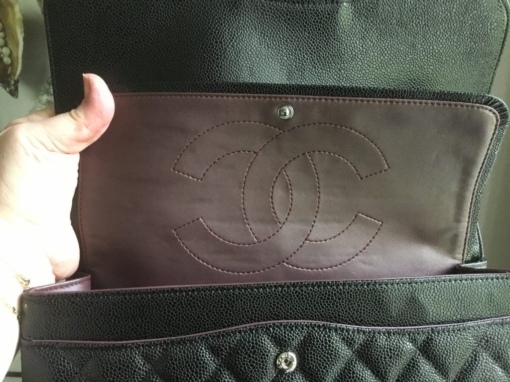 Ch**el LARGE CLASSIC HANDBAG Grained Calfskin & Silver Metal