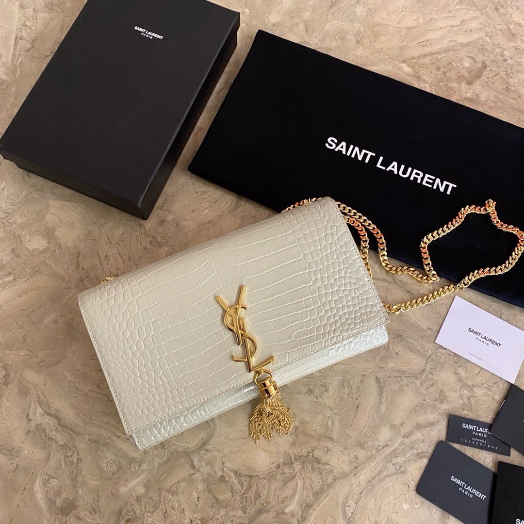 Sa1nt Lau*nt KATE SMALL TASSEL IN CROCODILE-EMBOSSED LEATHER