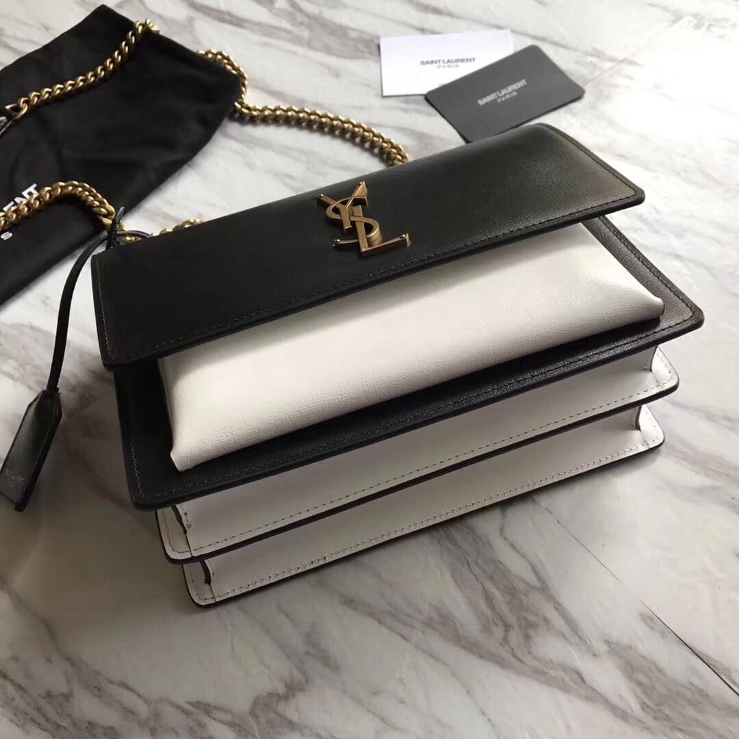 Sa1nt Lau*nt  Calfskin Bi-Color Medium Monogram Sunset Black Pearl White