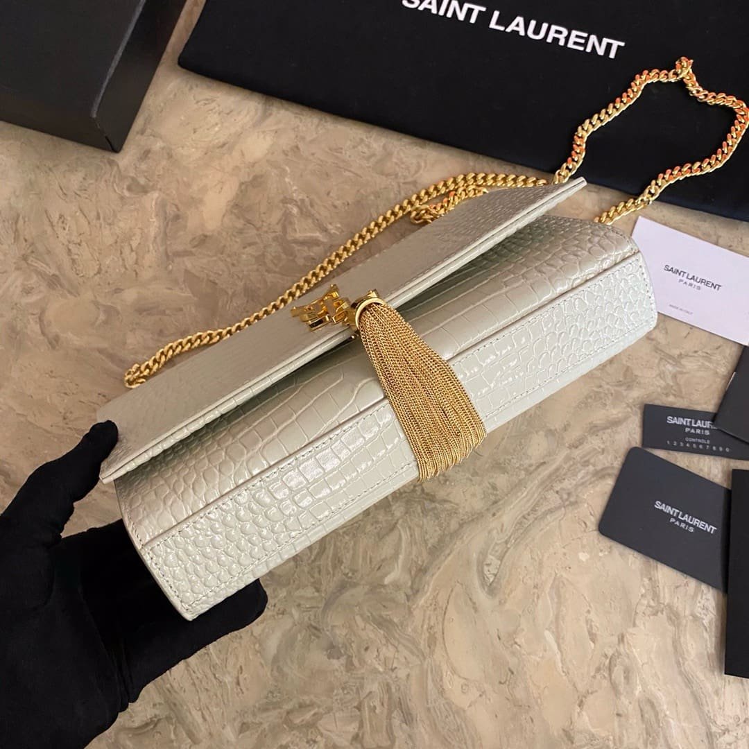 Sa1nt Lau*nt KATE SMALL TASSEL IN CROCODILE-EMBOSSED LEATHER