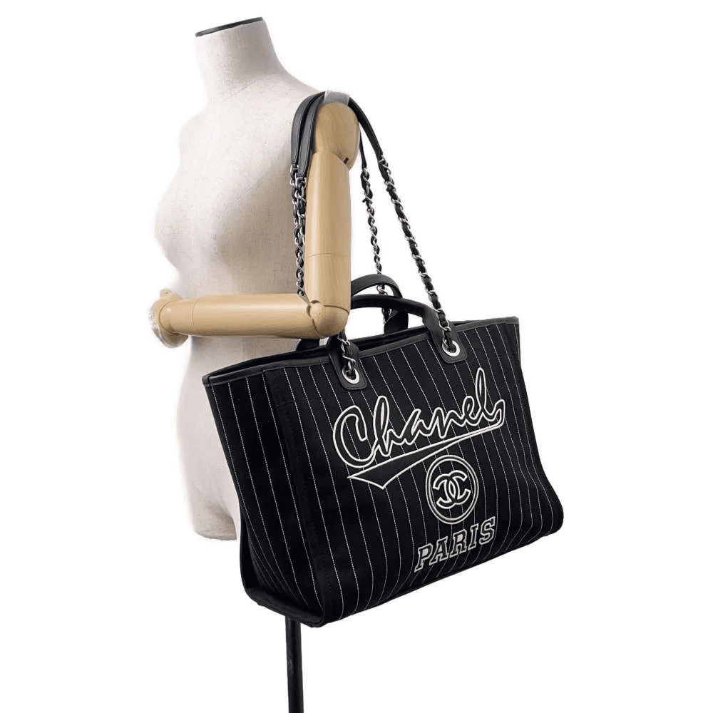 Ch**el Deauville 2wayTote Bag Black A66941 Cotton Leather