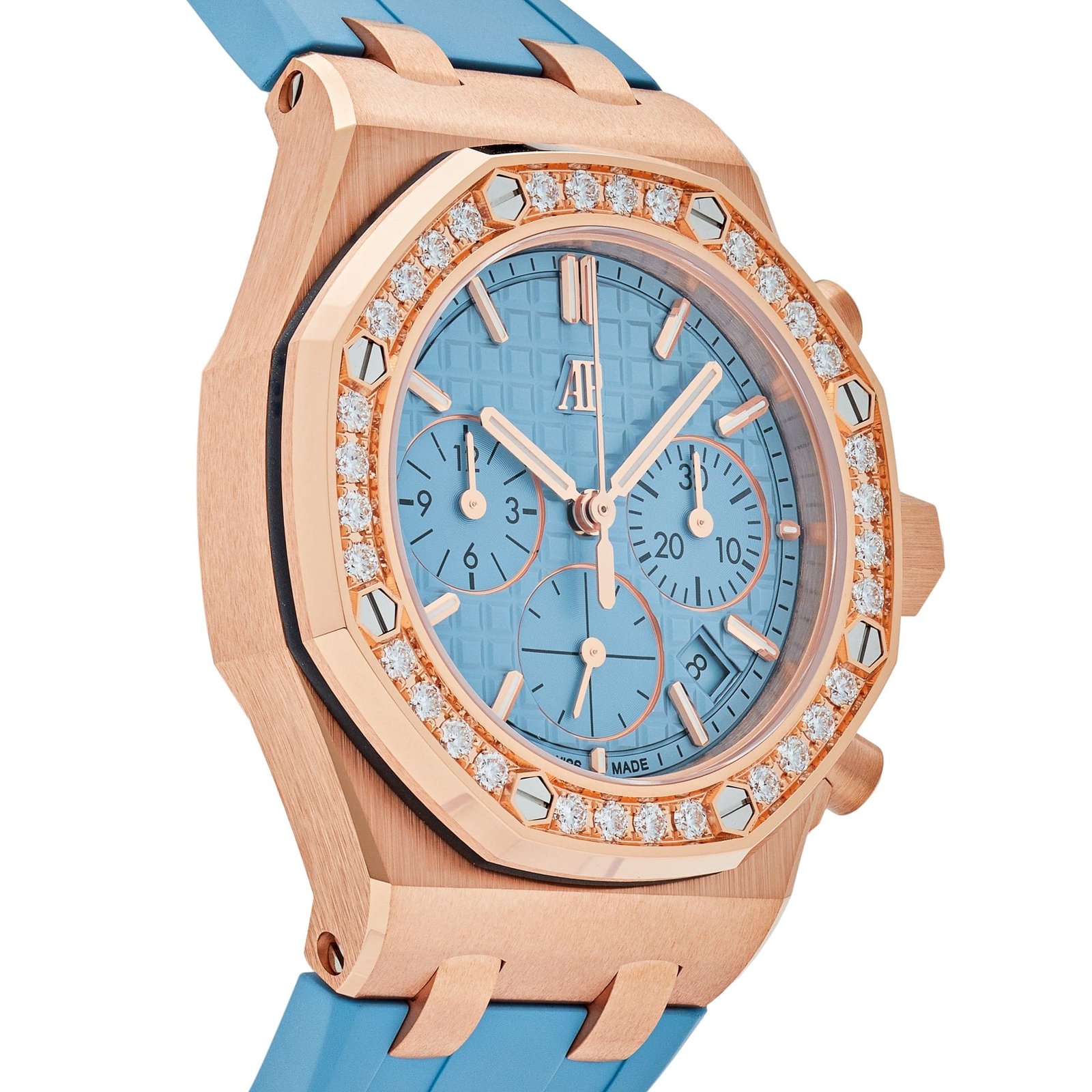 Audemars P1g*et Royal Oak Offshore 26231OR.ZZ.A085CA.01 Chronograph Rose Gold Blue Dial D1am0nd Bezel (2023)