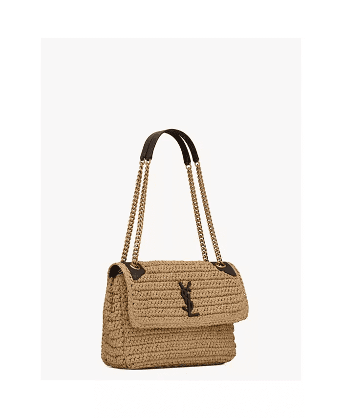 Sa1nt Lau*nt Niki Medium Chain Bag in Raffia and Leather