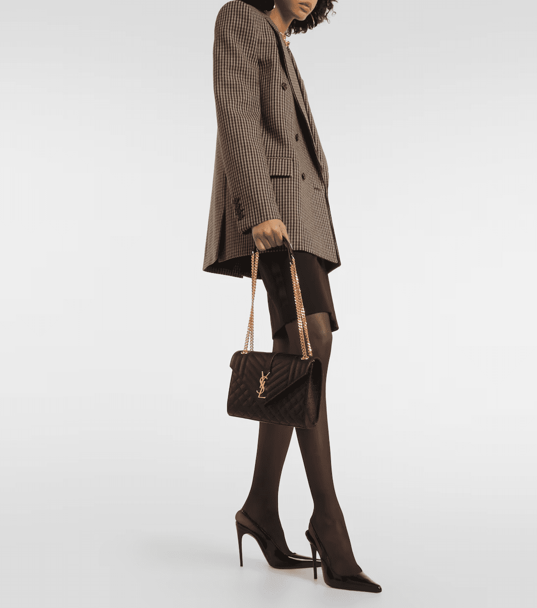 Sa1nt Lau*nt ENVELOPE MEDIUM IN QUILTED GRAIN DE POUDRE EMBOSSED LEATHER