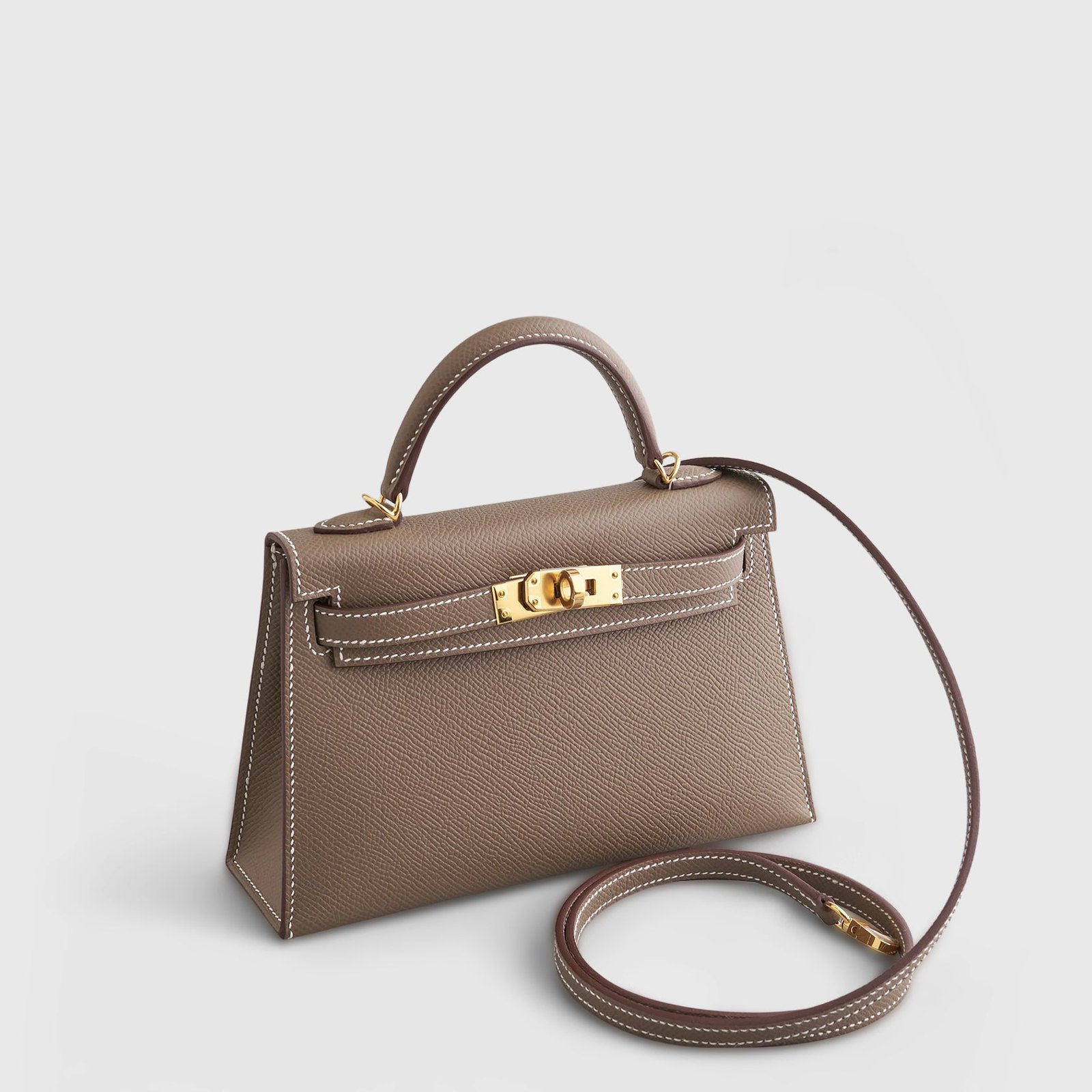 H**me5 Kelly Mini Epsom Sellier Etoupe Gold Hardware