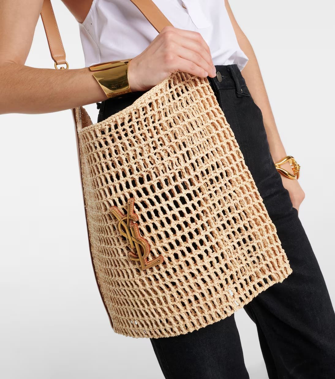 Sa1nt Lau*nt Oxalis crochet raffia shoulder bag