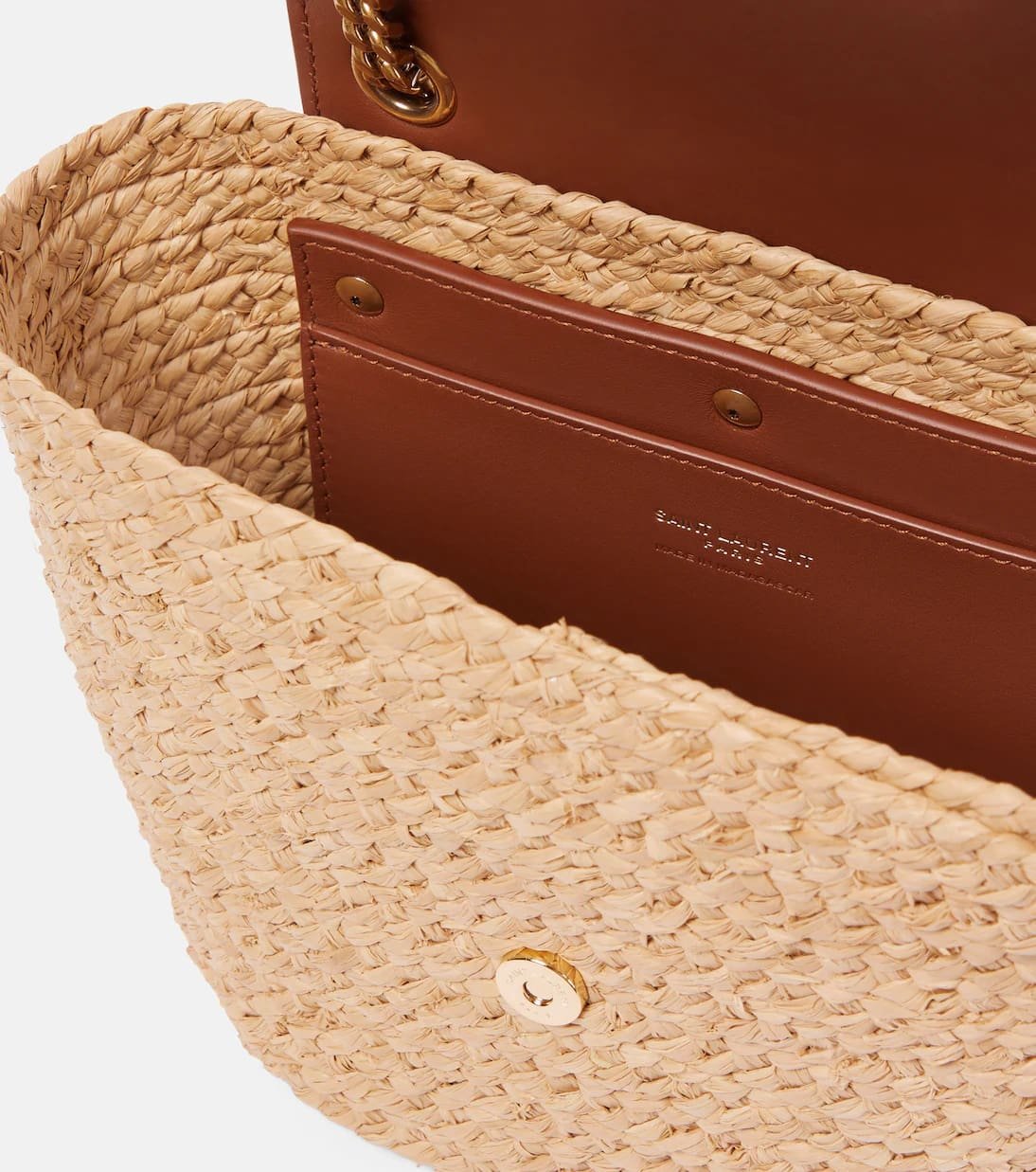 Sa1nt Lau*nt Manon Mini raffia and leather shoulder bag