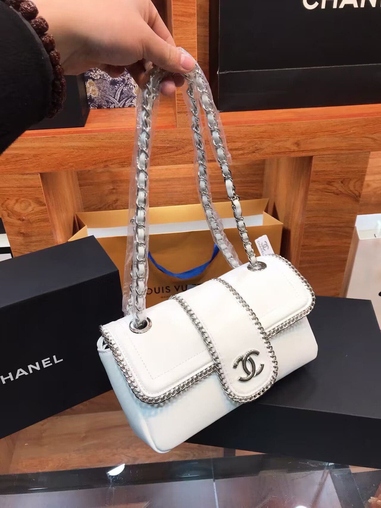 Ch**el Lambskin Mini Madison Flap White