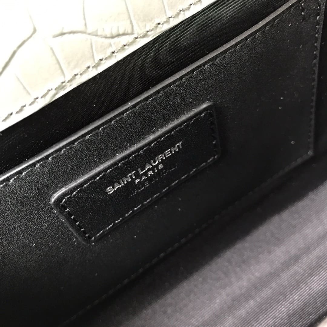 Sa1nt Lau*nt Grey Crocodile Embossed Kate Medium