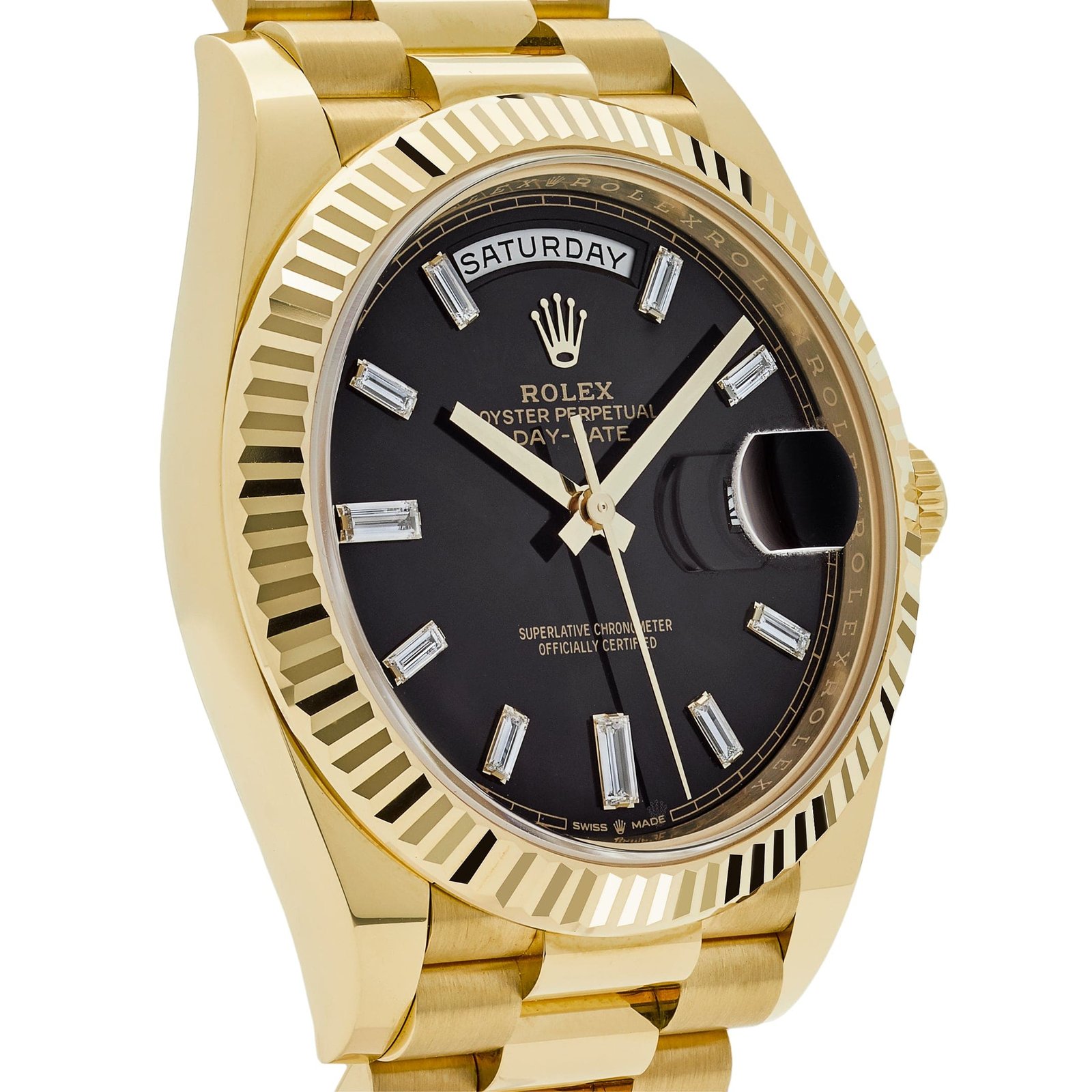 R01ex Day-Date 40 228238 Yellow Gold Black Baguette D1am0nd Dial (2022)