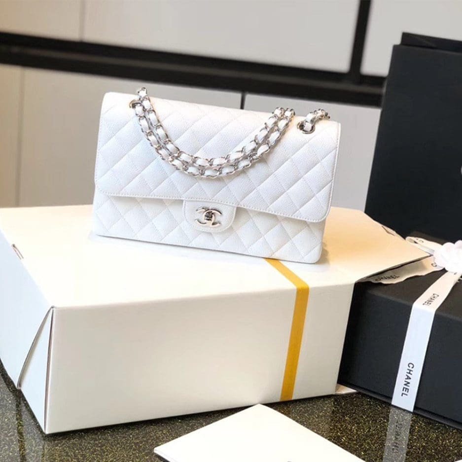 Ch**el Classic Flap Handbag SILVER METAL