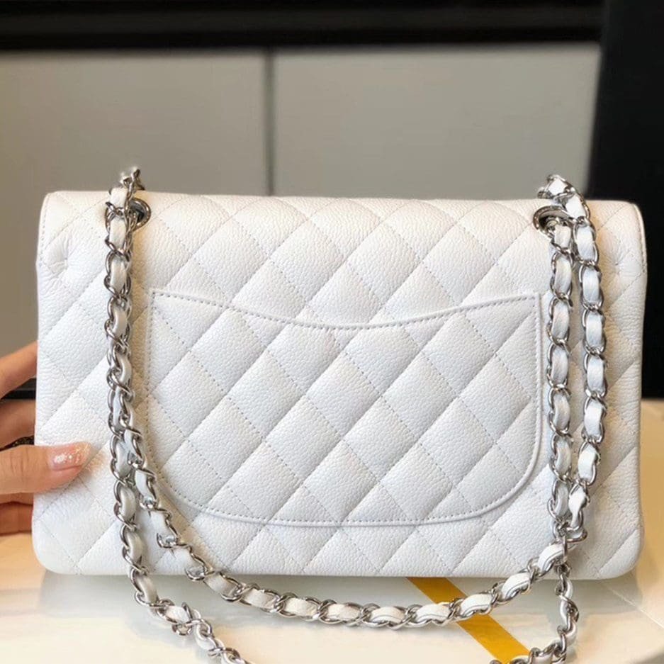 Ch**el Classic Flap Handbag SILVER METAL