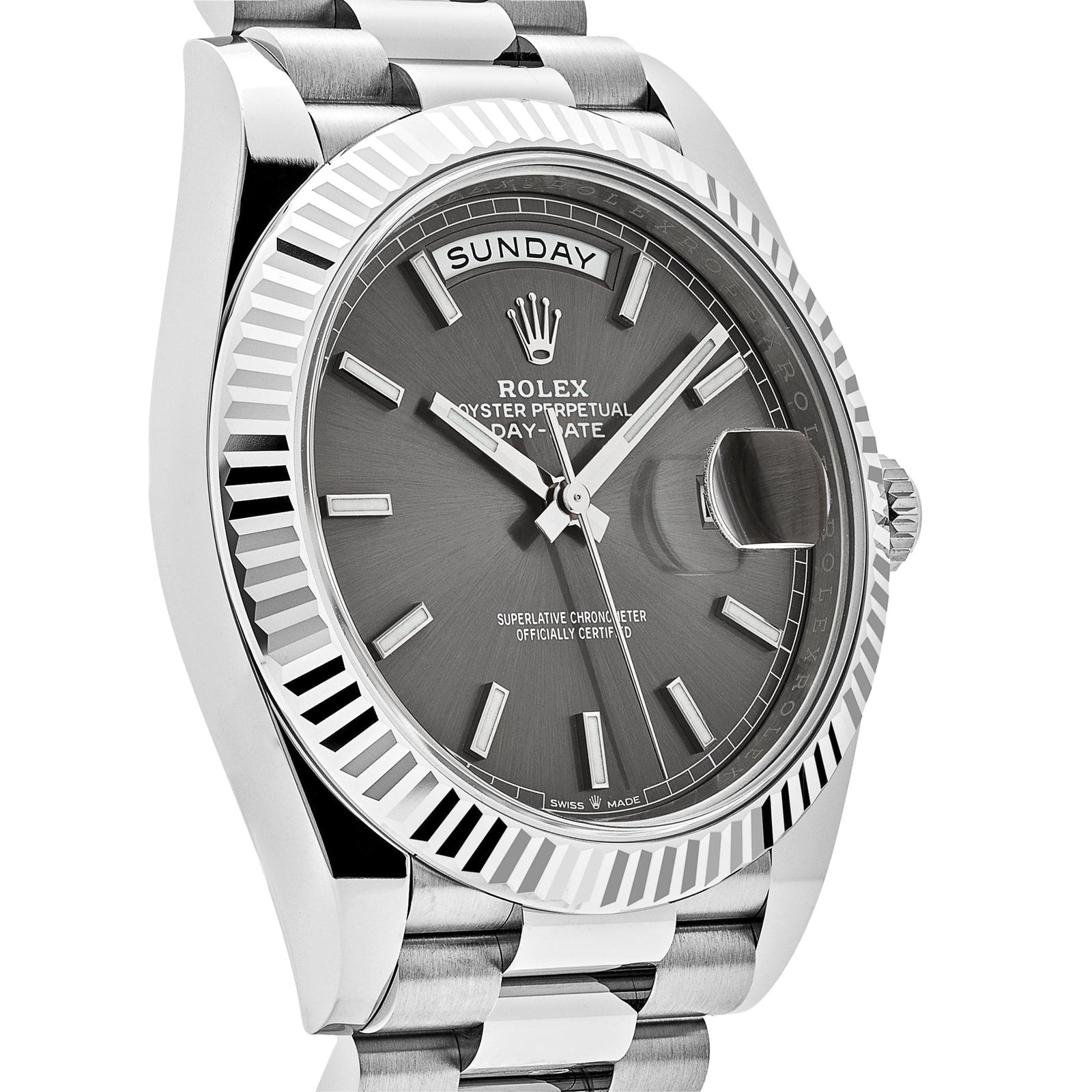 R01ex Day-Date 40 228239 White Gold Slate Rhodium Grey Dial (2024)
