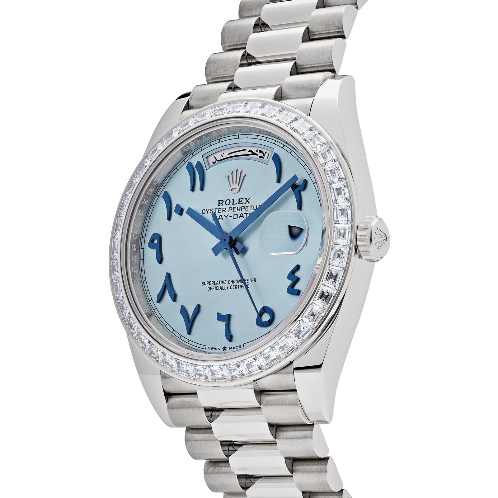 R01ex Day-Date 40 228396TBR Platinum Ice Blue Arabic Dial D1am0nd Bezel