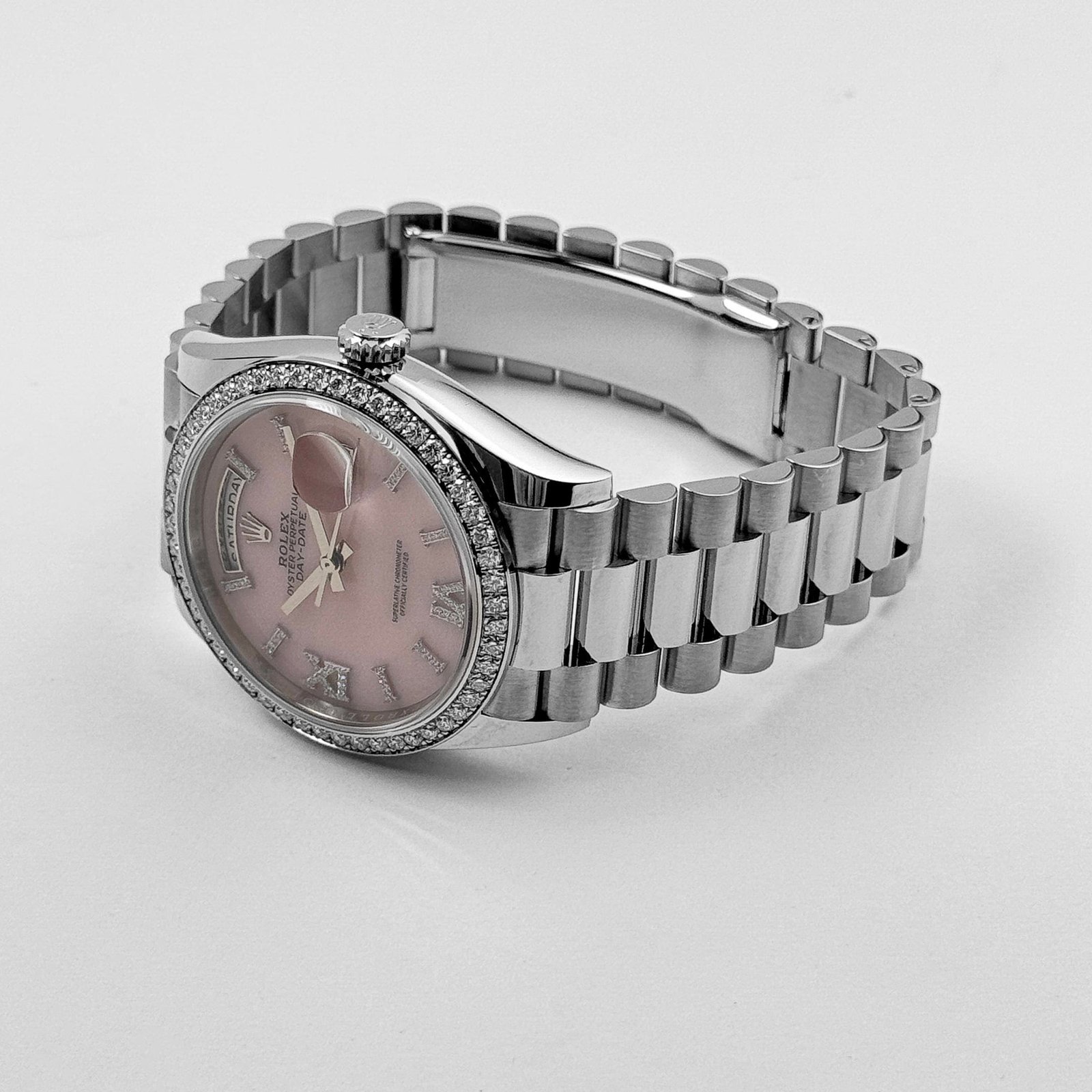 R01ex Day-Date 36 128349RBR White Gold D1am0nd Bezel Pink D1am0nd Dial (2020)