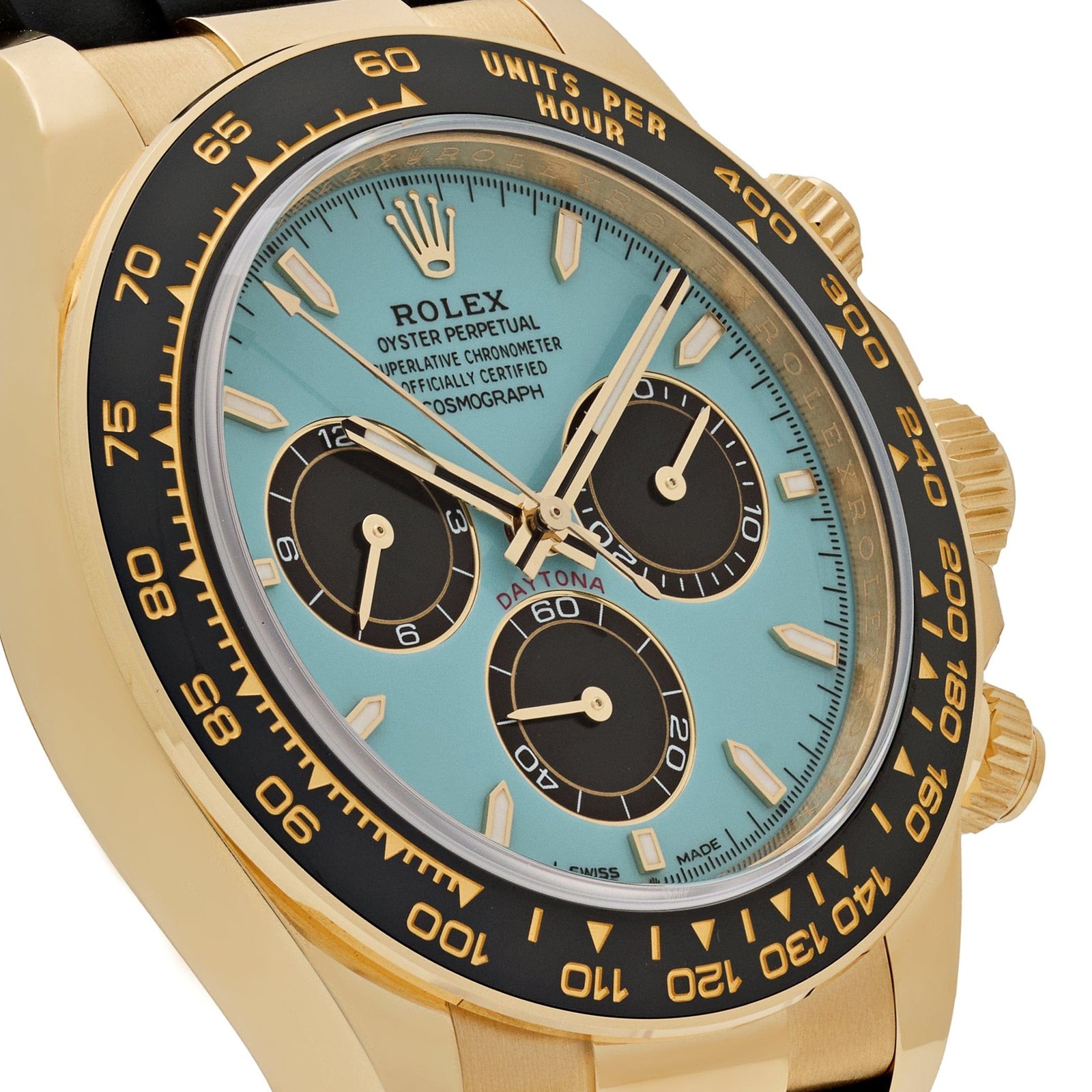 R01ex Daytona 126518LN Yellow Gold Turquoise Dial Oysterflex