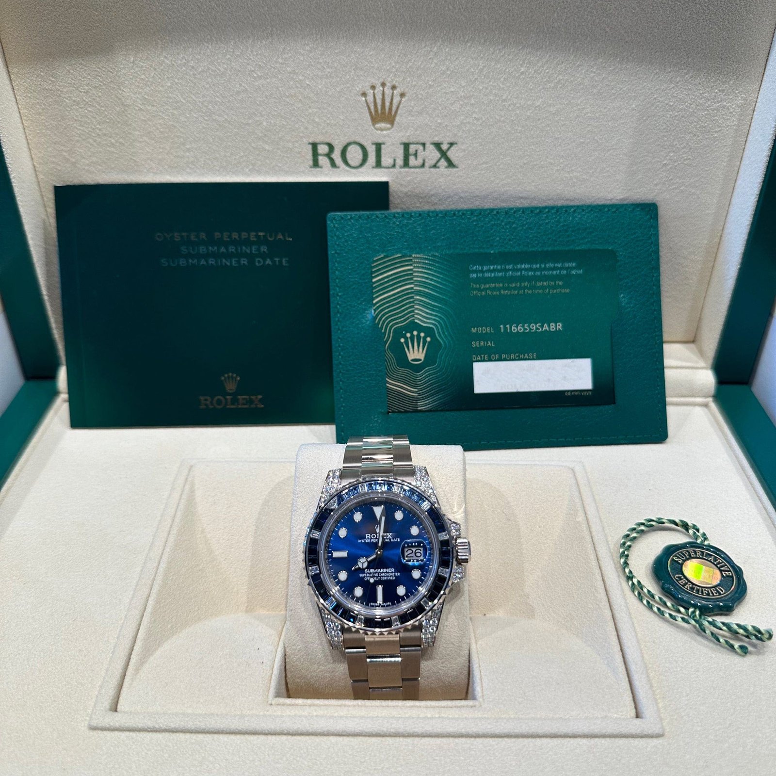 R01ex Submariner Date 116659SABR White Gold Blue Dial Sapphire D1am0nd Bezel (2022)