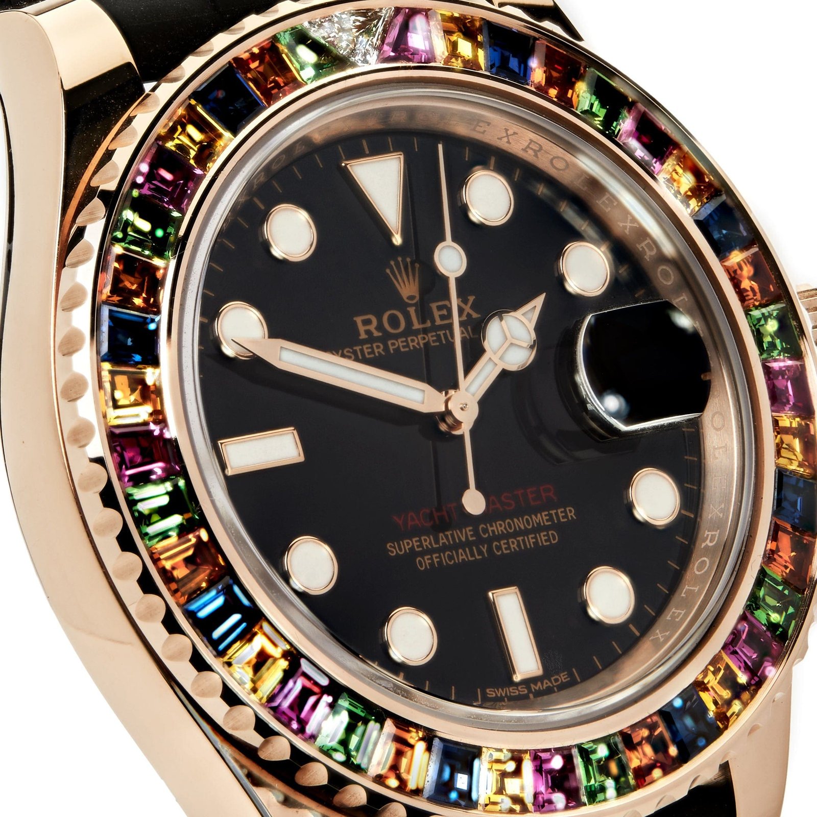 R01ex Yacht-Master 40 116695SATS Rose Gold Black Dial Rainbow Bezel