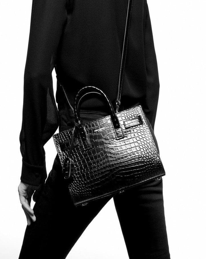 Sa1nt Lau*nt SAC DE JOUR NANO CROCODILE-EMBOSSED LEATHER BAG