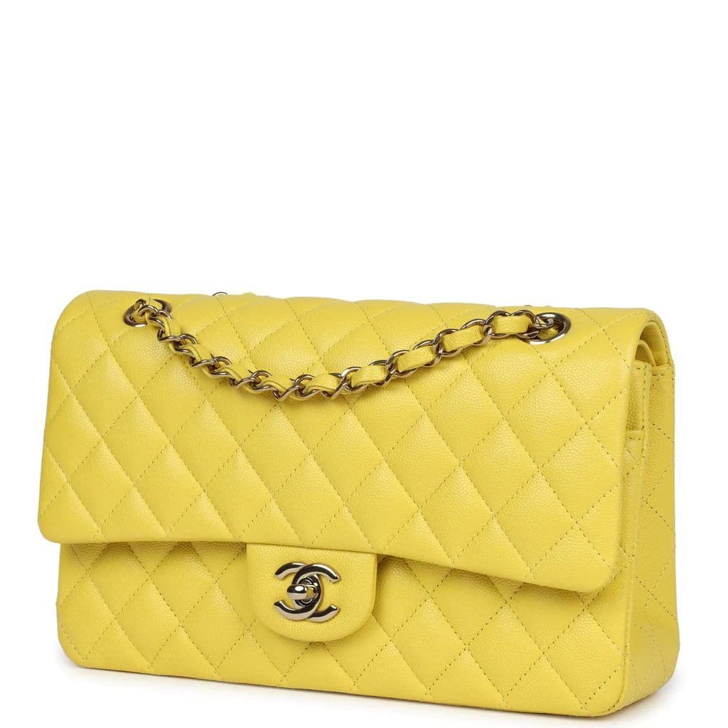 Ch**el Medium Classic Double Flap Yellow Caviar Light Gold Hardware