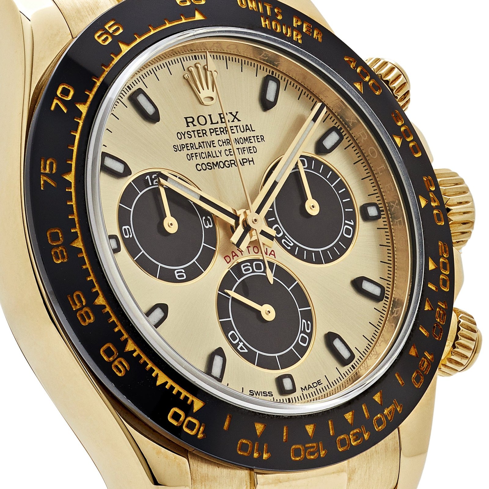 R01ex Daytona 116518LN Yellow Gold Champagne Black Dial